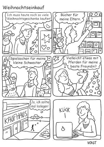 Cartoon: Weihnachts Einkauf (medium) by sabine voigt tagged weihnachten,weinkaufen,shopping,geschenke,comic,online