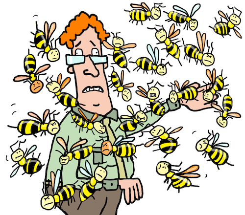 Cartoon: wespen bienen stechen (medium) by sabine voigt tagged wespen,hornissen,insekten,bienen,wespenstich,honig,angriff,allergie,gefahr