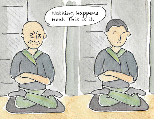 Cartoon: zen meditation (medium) by sabine voigt tagged meditation,zen,zazen,story,kensho,lotus,position,mudra,yoga,wellness,contemplation,mind,spirituality,impatience,patience,mindfulness,buddhism,koan,meditation,zen,zazen,story,kensho,lotus,position,mudra,yoga,wellness,contemplation,mind,spirituality,impatience,patience,mindfulness,buddhism,koan