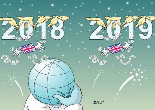 Cartoon: 2018 2019 (medium) by Erl tagged politik,jahreswechsel,silvester,neujahr,2018,2019,welt,erde,trump,brexit,alt,neu,karikatur,erl,politik,jahreswechsel,silvester,neujahr,2018,2019,welt,erde,trump,brexit,alt,neu,karikatur,erl