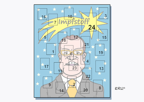 Cartoon: Adventskalender (medium) by Erl tagged politik,corona,virus,pandemie,covid19,zweite,welle,lockdown,light,impfstoff,zulassung,einführung,gesundheitsminister,jens,spahn,impfen,beginn,dezember,adventskalender,advent,weihnachten,stern,bethlehem,bethlehemstern,karikatur,erl,politik,corona,virus,pandemie,covid19,zweite,welle,lockdown,light,impfstoff,zulassung,einführung,gesundheitsminister,jens,spahn,impfen,beginn,dezember,adventskalender,advent,weihnachten,stern,bethlehem,bethlehemstern,karikatur,erl