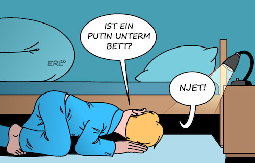Cartoon: Ängste (medium) by Erl tagged politik,russland,hybrid,krieg,deutschland,drohnen,anschläge,putin,unsicherheit,angst,monster,bett,karikatur,erl,politik,russland,hybrid,krieg,deutschland,drohnen,anschläge,putin,unsicherheit,angst,monster,bett,karikatur,erl