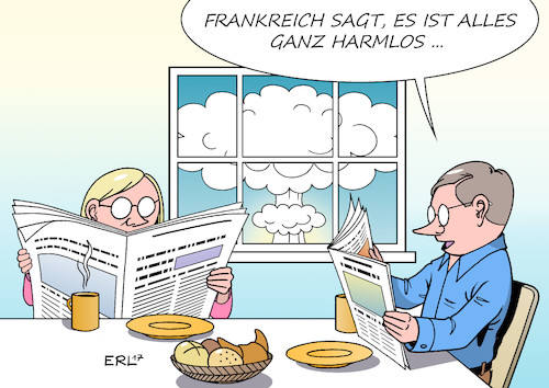 Cartoon: AKW Frankreich (medium) by Erl tagged frankreich,akw,atomkraftwerk,atomkraft,explosion,harmlos,gefahr,radioaktivität,radioaktiv,strahlung,karikatur,erl,frankreich,akw,atomkraftwerk,atomkraft,explosion,harmlos,gefahr,radioaktivität,radioaktiv,strahlung,karikatur,erl