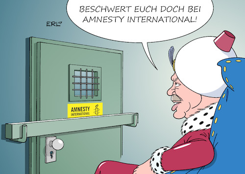 Cartoon: Amnesty International (medium) by Erl tagged türkei,putsch,versuch,präsident,erdogan,säuberung,verhaftungen,militär,presse,journalisten,bildungssystem,polizei,justiz,einschnitt,pressefreiheit,meinungsfreiheit,menschenrechte,grundrechte,umbau,demokratie,präsidialsystem,autokratie,alleinherrschaft,sultan,gefängnis,mitarbeiter,amnesty,international,karikatur,erl,türkei,putsch,versuch,präsident,erdogan,säuberung,verhaftungen,militär,presse,journalisten,bildungssystem,polizei,justiz,einschnitt,pressefreiheit,meinungsfreiheit,menschenrechte,grundrechte,umbau,demokratie,präsidialsystem,autokratie,alleinherrschaft,sultan,gefängnis,mitarbeiter,amnesty,international,karikatur,erl