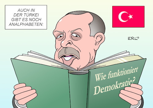 Cartoon: Analphabet (medium) by Erl tagged politik,türkei,kommunalwahl,istanbul,sieg,chp,opposition,niederlage,akp,partei,präsident,erdogan,druck,justiz,annullierung,wahlwiederholung,demokratie,fremdwort,analphabet,analphabeten,karikatur,erl,politik,türkei,kommunalwahl,istanbul,sieg,chp,opposition,niederlage,akp,partei,präsident,erdogan,druck,justiz,annullierung,wahlwiederholung,demokratie,fremdwort,analphabet,analphabeten,karikatur,erl