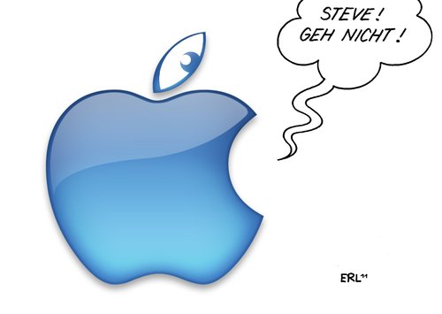 Cartoon: Apple blue (medium) by Erl tagged apple,computer,steve,jobs,rückzug,rücktritt,apple,computer,steve jobs,rückzug,rücktritt,steve,jobs