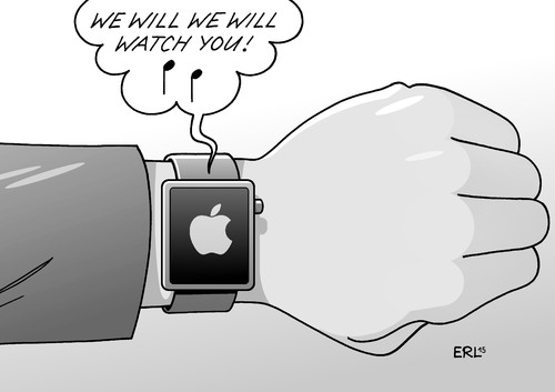 Cartoon: Apple Watch (medium) by Erl tagged apple,konzern,usa,smartphone,smartwatch,uhr,internet,computer,software,daten,überwachung,big,brother,armbanduhr