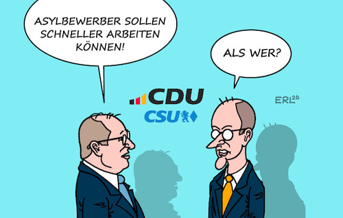 Cartoon: Arbeit (medium) by Erl tagged politik,plan,innenminister,dobrindt,asylbewerber,arbeit,erlaubnis,schneller,kanzler,merz,cdu,csu,karikatur,erl,politik,plan,innenminister,dobrindt,asylbewerber,arbeit,erlaubnis,schneller,kanzler,merz,cdu,csu,karikatur,erl