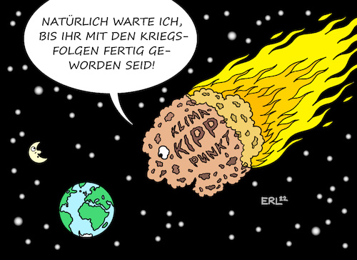 Cartoon: Asteroid (medium) by Erl tagged politik,ökologie,klima,klimawandel,klimakrise,klimaschutz,verringerung,co2,kipppunkt,asteroid,erde,klimapolitik,priorität,krieg,russland,ukraine,gas,knappheit,verteuerung,energie,energiekrise,mond,weltall,sterne,karikatur,erl,politik,ökologie,klima,klimawandel,klimakrise,klimaschutz,verringerung,co2,kipppunkt,asteroid,erde,klimapolitik,priorität,krieg,russland,ukraine,gas,knappheit,verteuerung,energie,energiekrise,mond,weltall,sterne,karikatur,erl