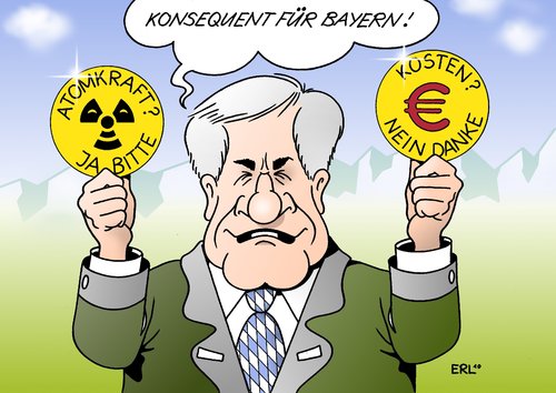 Cartoon: Atomenergie Bayern (medium) by Erl tagged atomenergie,laufzeit,verlängerung,atommüll,kosten,castor,tranport,endlager,niedersachsen,bayern,konsequent,seehofer,atomenergie,verlängerung,atommüll,kosten,tranport,endlager,niedersachsen,bayern,seehofer,konsequent