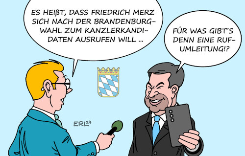 Cartoon: Ausrufezeichen (medium) by Erl tagged politik,union,cdu,csu,kanzlerkandidat,merz,söder,ruf,rufumleitung,handy,karikatur,erl,politik,union,cdu,csu,kanzlerkandidat,merz,söder,ruf,rufumleitung,handy,karikatur,erl