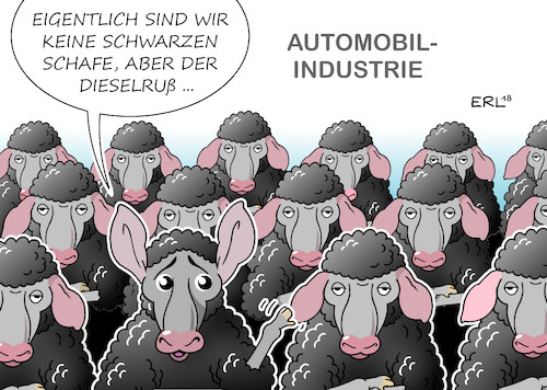 Cartoon: Autoindustrie (medium) by Erl tagged politik,technologie,industrie,auto,autobauer,volkswagen,vw,diesel,dieselskandal,abgas,manipulation,betrug,software,ermittlungen,staatsanwaltschaft,audi,chef,rupert,stadler,festnahme,untersuchungshaft,verdunklungsgefahr,autoindustrie,automobilindustrie,schwarze,schafe,ruß,schaden,image,ruf,karikatur,erl,politik,technologie,industrie,auto,autobauer,volkswagen,vw,diesel,dieselskandal,abgas,manipulation,betrug,software,ermittlungen,staatsanwaltschaft,audi,chef,rupert,stadler,festnahme,untersuchungshaft,verdunklungsgefahr,autoindustrie,automobilindustrie,schwarze,schafe,ruß,schaden,image,ruf,karikatur,erl