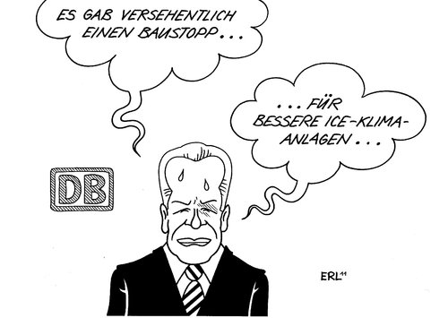 Cartoon: Bahn (medium) by Erl tagged bahn,deutschland,baustopp,stuttgart21,ice,klimaanlage,ausfall,probleme,bahnchef,grube,versehen