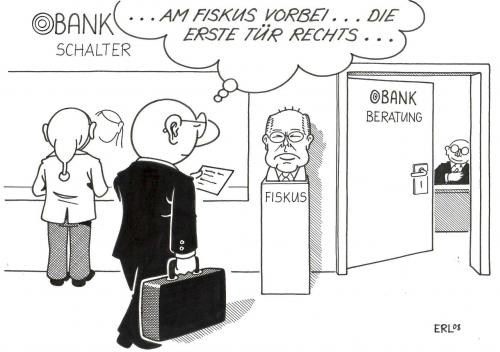 Cartoon: Bank (medium) by Erl tagged bank,,fiskus,finanzkrise,finanzen,banken,wirtschaftskrise,verlust,bankrott,pleite,bank,beratung,koffer,schalter,büste,skulptur,manager,geld,kredite,sparen,konto,überweisen,rechts,tür,beschreibung,weg,raum,büro,gewinnsprung,wirtschaft,rolf,breuer,steuersätze,investmentbanking,aktie,börse,markt,handel,stark