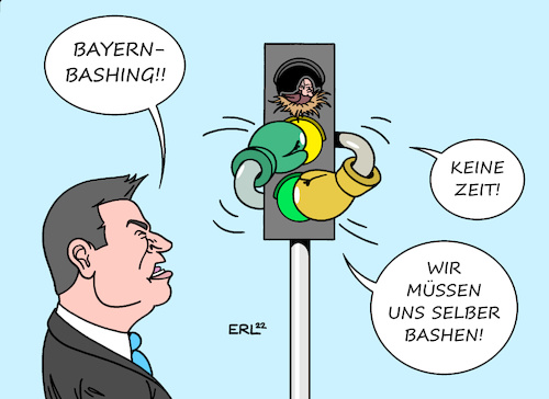 Cartoon: Bashing (medium) by Erl tagged politik,ministerpräsident,markus,söder,csu,bayern,bashing,bundesregierung,ampel,spd,grüne,fdp,streit,boxen,boxkampf,boxhandschuhe,energie,atomkraft,verlängerung,bundeskanzler,olaf,scholz,schweigen,karikatur,erl,politik,ministerpräsident,markus,söder,csu,bayern,bashing,bundesregierung,ampel,spd,grüne,fdp,streit,boxen,boxkampf,boxhandschuhe,energie,atomkraft,verlängerung,bundeskanzler,olaf,scholz,schweigen,karikatur,erl