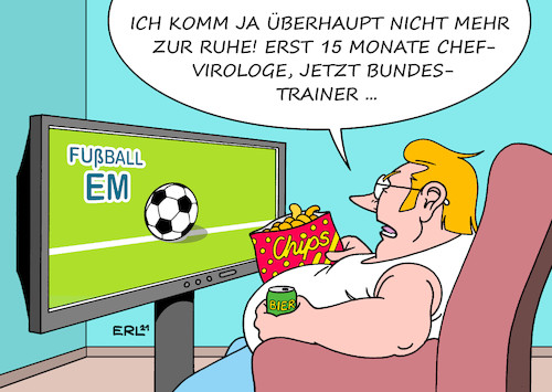 Cartoon: Belastung (medium) by Erl tagged politik,sport,fußball,europameisterschaft,2021,uefa,fernsehen,zuschauer,bundestrainer,corona,virus,pandemie,covid19,virologie,virologe,arbeitsbelastung,belastung,karikatur,erl,politik,sport,fußball,europameisterschaft,2021,uefa,fernsehen,zuschauer,bundestrainer,corona,virus,pandemie,covid19,virologie,virologe,arbeitsbelastung,belastung,karikatur,erl