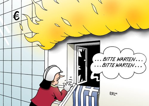 Cartoon: Bitte warten... (medium) by Erl tagged eu,europa,euro,krise,schulden,griechenland,rettung,rettungsschirm,eurozone,referendum,volksabstimmung,warten,merkel,feuerwehr,feuer,eu,europa,euro,krise,schulden,griechenland,rettung,rettungsschirm,eurozone,referendum,volksabstimmung,merkel,feuerwehr