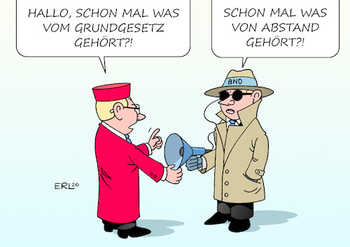 Cartoon: BND (medium) by Erl tagged politik,geheimdienst,bnd,urteil,bundesverfassungsgericht,karlsruhe,abhören,ausland,grundgesetz,beachtung,corona,pandemie,abstand,richter,agent,karikatur,erl,politik,geheimdienst,bnd,urteil,bundesverfassungsgericht,karlsruhe,abhören,ausland,grundgesetz,beachtung,corona,pandemie,abstand,richter,agent,karikatur,erl