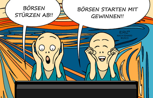 Cartoon: Börsen (medium) by Erl tagged politik,finanzen,börsen,absturz,einbruch,kursrückgang,aktien,aktienindex,japan,nikkei,deutschland,dax,usa,dow,jones,black,monday,montag,dienstag,erholung,start,gewinne,turnaround,tuesday,achterbahn,gefühle,angst,erleichterung,wirtschaft,weltwirtschaft,kunst,malerei,gemälde,der,schrei,edvard,munch,karikatur,erl,politik,finanzen,börsen,absturz,einbruch,kursrückgang,aktien,aktienindex,japan,nikkei,deutschland,dax,usa,dow,jones,black,monday,montag,dienstag,erholung,start,gewinne,turnaround,tuesday,achterbahn,gefühle,angst,erleichterung,wirtschaft,weltwirtschaft,kunst,malerei,gemälde,der,schrei,edvard,munch,karikatur,erl