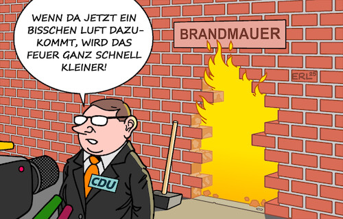 Cartoon: Brandmeister (medium) by Erl tagged politik,cdu,diskussion,brandmauer,afd,entzaubern,rechtsextremismus,feuer,karikatur,erl,politik,cdu,diskussion,brandmauer,afd,entzaubern,rechtsextremismus,feuer,karikatur,erl