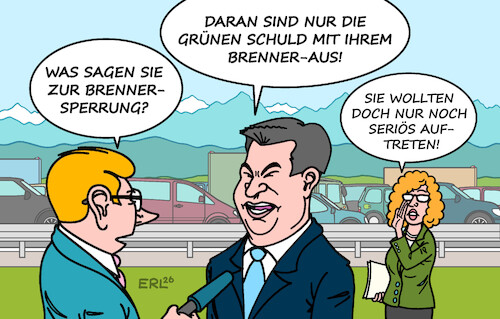 Cartoon: Brenner (medium) by Erl tagged politik,urlaub,ferien,reisen,verkehr,auto,belastung,brenner,protest,sperrung,söder,csu,druck,seriosität,essen,grünenbashing,verbrenner,aus,eu,karikatur,erl,politik,urlaub,ferien,reisen,verkehr,auto,belastung,brenner,protest,sperrung,söder,csu,druck,seriosität,essen,grünenbashing,verbrenner,aus,eu,karikatur,erl