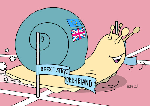 Cartoon: Brexit-Streit Nordirland (medium) by Erl tagged politik,brexit,austritt,großbritannien,eu,streit,grenze,nordirland,kontrollen,irland,einigung,jahre,schneckentempo,ziel,durchbruch,uk,gb,europa,schnecke,karikatur,erl,politik,brexit,austritt,großbritannien,eu,streit,grenze,nordirland,kontrollen,irland,einigung,jahre,schneckentempo,ziel,durchbruch,uk,gb,europa,schnecke,karikatur,erl