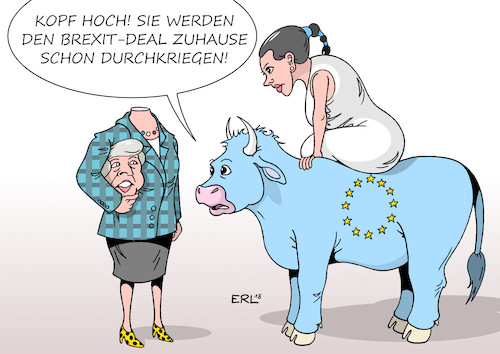 Cartoon: Brexit EU May (medium) by Erl tagged politik,brexit,austritt,grossbritannien,gb,uk,eu,europäische,union,premierministerin,theresa,may,durchbruch,deal,vertrag,kabinett,zustimmung,rücktritte,brexitminister,minister,konservative,partei,tories,misstrauensvotum,gefahr,amt,verlust,parlament,unsicher,gegner,brexiteers,hardliner,karikatur,erl,politik,brexit,austritt,grossbritannien,gb,uk,eu,europäische,union,premierministerin,theresa,may,durchbruch,deal,vertrag,kabinett,zustimmung,rücktritte,brexitminister,minister,konservative,partei,tories,misstrauensvotum,gefahr,amt,verlust,parlament,unsicher,gegner,brexiteers,hardliner,karikatur,erl