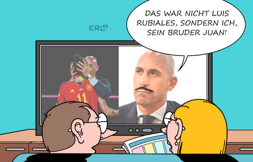 Cartoon: Brüder (medium) by Erl tagged politik,bayern,freie,wähler,hubert,aiwanger,schulzeit,flugblatt,antisemitismus,bruder,verfasser,sport,fußball,frauenfußball,weltmeisterinnen,spanien,siegesfeier,verbandschef,luis,rubiales,kuss,mund,spielerin,jennifer,hermoso,unfreiwillig,weigerung,rücktritt,eingeständnis,schuld,macho,karikatur,erl,politik,bayern,freie,wähler,hubert,aiwanger,schulzeit,flugblatt,antisemitismus,bruder,verfasser,sport,fußball,frauenfußball,weltmeisterinnen,spanien,siegesfeier,verbandschef,luis,rubiales,kuss,mund,spielerin,jennifer,hermoso,unfreiwillig,weigerung,rücktritt,eingeständnis,schuld,macho,karikatur,erl