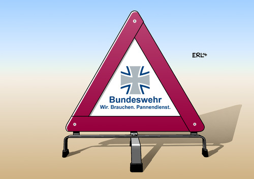 Cartoon: Bundeswehr (medium) by Erl tagged bundeswehr,deutschland,militär,ausrüstung,veraltet,marode,bedingt,einsatzfähig,pannen,warndreieck,pannendienst,bundeswehr,deutschland,militär,ausrüstung,veraltet,marode,bedingt,einsatzfähig,pannen,warndreieck,pannendienst