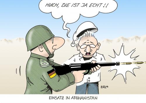 Cartoon: Bundeswehr (medium) by Erl tagged bundeswehr,afghanistan,kampfeinsatz,humanitär,aufbau,krieg,gewehr,bundeswehr,afghanistan,kampfeinsatz,humanitär,aufbau,krieg,gewehr,waffen,ausbildung,gewalt,verteidigung,sicherheit,einsatz,soldat,soldaten