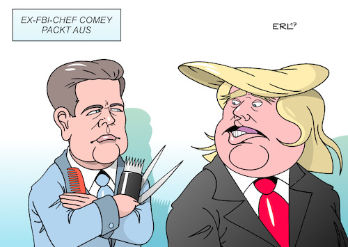 Cartoon: Comey Trump (medium) by Erl tagged usa,präsident,donald,trump,wahlkampf,team,verdacht,kontakt,russland,sicherheitsberater,flynn,untersuchung,fbi,chef,comey,gespräch,notiz,aussage,beeinflussung,behinderung,justiz,anhörung,senat,gefahr,amtsenthebung,impeachment,frisur,friseur,haarschnitt,haarig,karikatur,erl,usa,präsident,donald,trump,wahlkampf,team,verdacht,kontakt,russland,sicherheitsberater,flynn,untersuchung,fbi,chef,comey,gespräch,notiz,aussage,beeinflussung,behinderung,justiz,anhörung,senat,gefahr,amtsenthebung,impeachment,frisur,friseur,haarschnitt,haarig,karikatur,erl