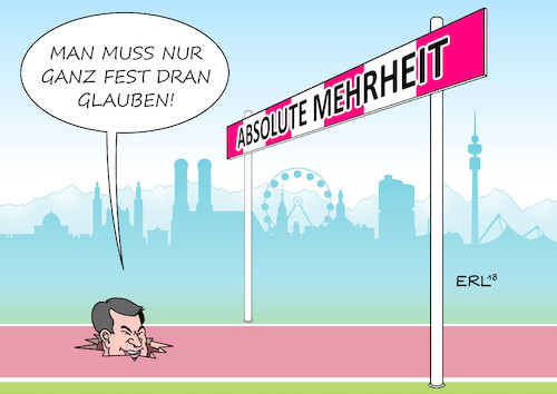 Cartoon: CSU absolute Mehrheit (medium) by Erl tagged politik,bayern,landtagswahl,umfragen,umfragewerte,einbruch,csu,markus,söder,asylstreit,cdu,asylpolitik,flüchtlinge,flüchtlingspolitik,rechtspopulismus,rhetorik,inhuman,häßlich,fremdenfeindlich,rassisitisch,angst,wähler,afd,glaube,ungebrochen,messlatte,absolute,mehrheit,karikatur,erl,politik,bayern,landtagswahl,umfragen,umfragewerte,einbruch,csu,markus,söder,asylstreit,cdu,asylpolitik,flüchtlinge,flüchtlingspolitik,rechtspopulismus,rhetorik,inhuman,häßlich,fremdenfeindlich,rassisitisch,angst,wähler,afd,glaube,ungebrochen,messlatte,absolute,mehrheit,karikatur,erl