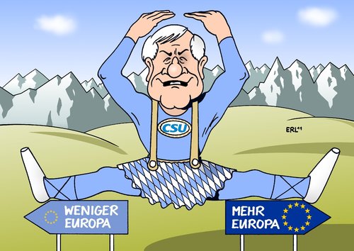 Cartoon: CSU Europa (medium) by Erl tagged csu,bayern,europa,spagat,seehofer,rettungsschirm,krise,schulden