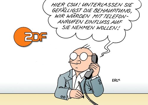 Cartoon: CSU ZDF (medium) by Erl tagged csu,anruf,zdf,einflussnahme,nachrichten,sendung,heute,verdacht,dementi,fernsehen,deutschland,medien,meinungsfreiheit,pressefreiheit,csu,anruf,zdf,einflussnahme,nachrichten,sendung,heute,verdacht,dementi,fernsehen,deutschland,medien,meinungsfreiheit,pressefreiheit