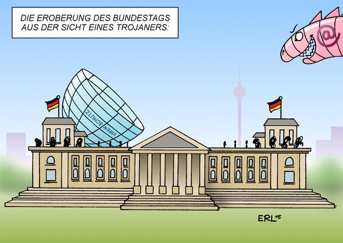 Cartoon: Cyberangriff auf Bundestag (medium) by Erl tagged bundestag,internet,intranet,pc,it,hacker,angriff,hackerangriff,cyberangriff,viren,trojaner,virenschutz,mangelhaft,reichstag,kuppel,offen,eroberung,leicht,karikatur,erl,bundestag,internet,intranet,pc,it,hacker,angriff,hackerangriff,cyberangriff,viren,trojaner,virenschutz,mangelhaft,reichstag,kuppel,offen,eroberung,leicht