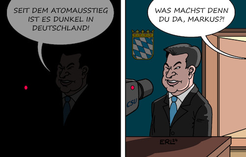 Cartoon: Da schaute seine Frau Karin rein (medium) by Erl tagged politik,energie,deutschland,ausstieg,atomkraft,atomenergie,kernkraft,kernenergie,bilanz,positiv,markus,söder,csu,ministerpräsident,bayern,vorhersagen,falsch,panikmache,angst,dunkelheit,blackout,karikatur,erl,politik,energie,deutschland,ausstieg,atomkraft,atomenergie,kernkraft,kernenergie,bilanz,positiv,markus,söder,csu,ministerpräsident,bayern,vorhersagen,falsch,panikmache,angst,dunkelheit,blackout,karikatur,erl