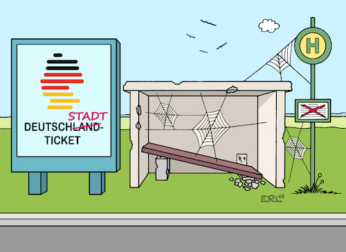 Cartoon: Deutschlandticket (medium) by Erl tagged politik,klima,verkehr,öffentlicher,nahverkehr,deutschlandticket,49,euro,ticket,verkehrswende,umstieg,gefälle,stadt,land,öffentliche,verkehrsmittel,mangelware,alternative,auto,bushaltestelle,karikatur,erl,politik,klima,verkehr,öffentlicher,nahverkehr,deutschlandticket,49,euro,ticket,verkehrswende,umstieg,gefälle,stadt,land,öffentliche,verkehrsmittel,mangelware,alternative,auto,bushaltestelle,karikatur,erl