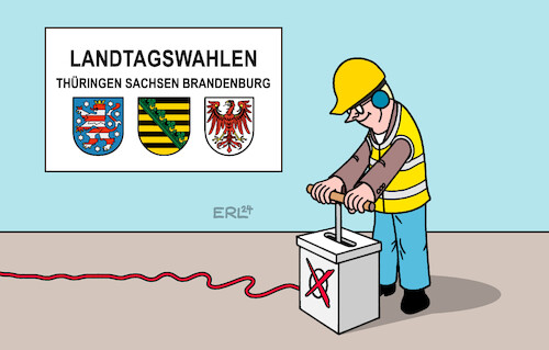 Cartoon: Die Spannung steigt (medium) by Erl tagged politik,wahl,wahlen,landtagswahl,landtagswahlen,thüringen,sachsen,brandenburg,osten,ostdeutschland,prognosen,umfragen,stimmengewinne,afd,rechtsextrem,bsw,bündnis,sahra,wagenknecht,erschütterung,parteienlandschaft,protest,denkzettel,bundesregierung,ampel,westen,sprengung,explosion,wahlurne,sprengmeister,spannung,karikatur,erl,politik,wahl,wahlen,landtagswahl,landtagswahlen,thüringen,sachsen,brandenburg,osten,ostdeutschland,prognosen,umfragen,stimmengewinne,afd,rechtsextrem,bsw,bündnis,sahra,wagenknecht,erschütterung,parteienlandschaft,protest,denkzettel,bundesregierung,ampel,westen,sprengung,explosion,wahlurne,sprengmeister,spannung,karikatur,erl