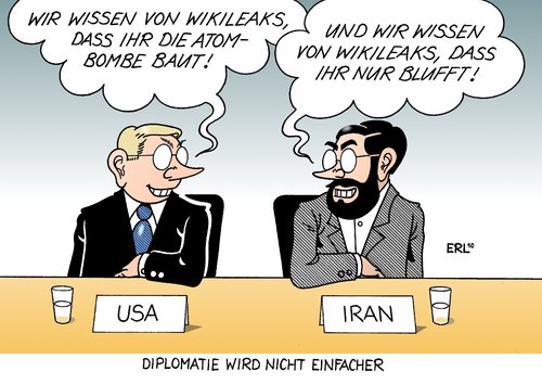 Cartoon: Diplomatie (medium) by Erl tagged internet,datenleck,daten,wikileaks,information,verdacht,atomwaffen,nutzung,atomenergie,atomprogramm,gespräch,iran,usa,usa,iran,gespräch,atomprogramm,atomenergie,nutzung,atomwaffen,verdacht,information,wikileaks,datenleck,daten,internet