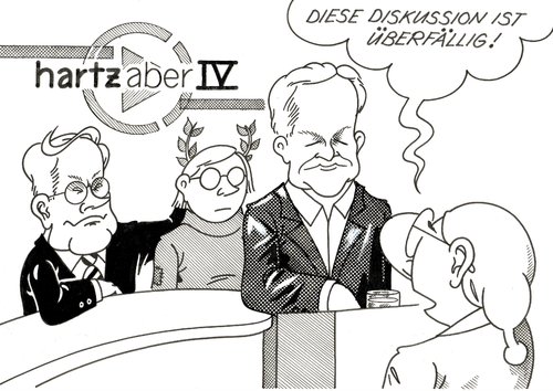 Cartoon: Diskussion (medium) by Erl tagged iv,hartz,hart,aber,fair,diskussion,debatte,talk,frank,plasberg,guido westerwelle,römisch,dekadenz,guido,westerwelle