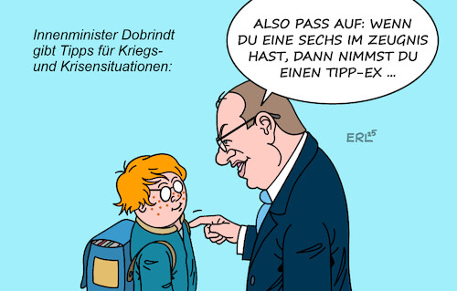 Cartoon: Dobrindt (medium) by Erl tagged politik,innenminister,dobrindt,schule,tipps,kriegsfall,krisensituation,schüler,schülerinnen,zeugnis,karikatur,erl,politik,innenminister,dobrindt,schule,tipps,kriegsfall,krisensituation,schüler,schülerinnen,zeugnis,karikatur,erl