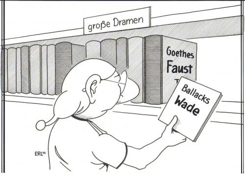 Cartoon: Drama (medium) by Erl tagged michael,ballack,fußball,literatur,drama,michael,ballack,fußball,literatur,drama,wade,goethe,faust,bibliothek,buch,lesen,gesundheit,sport,verletzung,michael ballack