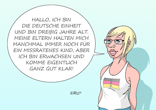 Cartoon: Dreißig (medium) by Erl tagged politik,deutschland,deutsche,einheit,wiedervereinigung,dreißig,jahre,ost,west,gemeinsamkeiten,unterschiede,vorurteile,schubladendenken,klischees,ossi,wessi,gelungen,missraten,kind,erwachsen,karikatur,erl,politik,deutschland,deutsche,einheit,wiedervereinigung,dreißig,jahre,ost,west,gemeinsamkeiten,unterschiede,vorurteile,schubladendenken,klischees,ossi,wessi,gelungen,missraten,kind,erwachsen,karikatur,erl