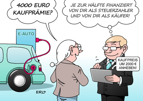 Cartoon: E-Autos (medium) by Erl tagged elektroauto,auto,förderung,bundesregierung,kaufprämie,steuergeld,hersteller,autobauer,kaufpreis,aufschlag,steuerzahler,elektromobilität,karikatur,erl,elektroauto,auto,förderung,bundesregierung,kaufprämie,steuergeld,hersteller,autobauer,kaufpreis,aufschlag,steuerzahler,elektromobilität,karikatur,erl