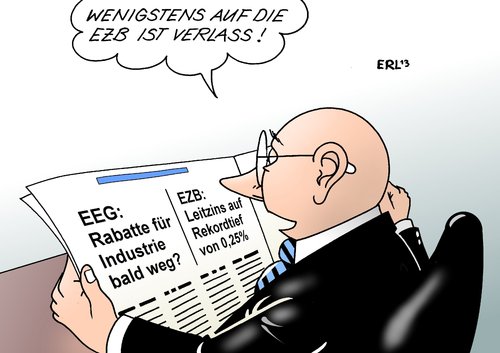 Cartoon: EEG und EZB (medium) by Erl tagged eeg,erneuerbare,energien,gesetz,ökostrom,rabatt,industrie,kürzung,eu,ezb,leitzins,senkung,tief,rekord,rekordtief,wirtschaft,finanzen,geld,billig,eeg,erneuerbare,energien,gesetz,ökostrom,rabatt,industrie,kürzung,eu,ezb,leitzins,senkung,tief,rekord,rekordtief,wirtschaft,finanzen,geld,billig