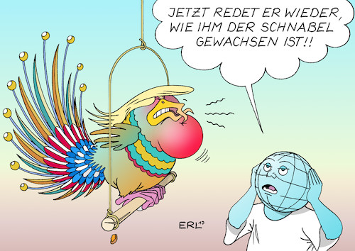 Cartoon: Eine Art Fichtenkreuzschnabel (medium) by Erl tagged usa,präsident,donald,trump,rechtspopulismus,twitter,tweets,botschaften,choleriker,hitzkopf,rechtsextremismus,altright,bewegung,neonazis,aufmarsch,charlottesville,gegendemonstration,todesopfer,anschlag,auto,reaktion,rechtslastig,druck,berater,verurteilung,pressekonferenz,wahre,meinung,hakenkreuz,schnabel,karikatur,erl,usa,präsident,donald,trump,rechtspopulismus,twitter,tweets,botschaften,choleriker,hitzkopf,rechtsextremismus,altright,bewegung,neonazis,aufmarsch,charlottesville,gegendemonstration,todesopfer,anschlag,auto,reaktion,rechtslastig,druck,berater,verurteilung,pressekonferenz,wahre,meinung,hakenkreuz,schnabel,karikatur,erl