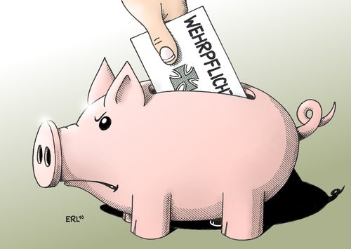 Cartoon: Eingespart (medium) by Erl tagged bundeswehr,wehrpflicht,aussetzen,sparen,sparschwein,geld,bundeswehr,wehrpflicht,aussetzen,sparen,sparschwein,geld