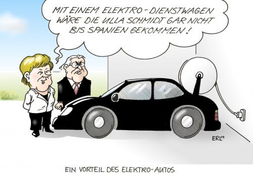 Cartoon: Elektro-Auto (medium) by Erl tagged elektroauto,merkel,steinmeier,ulla,schmidt,dienstwagen,spanien,reichweite,elektroauto,angela merkel,frank walter steinmeier,ulla schmidt,dienstwagen,spanien,reichweite,wahl,wahlen,angela,merkel,frank,walter,steinmeier,ulla,schmidt