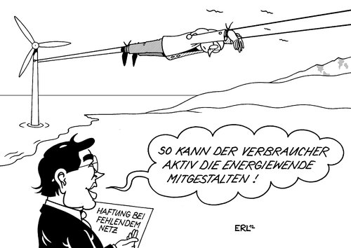 Cartoon: Energiewende (medium) by Erl tagged energiewende,rösler,haftung,netz,verbraucher,lücke,strom,versorgung,strompreis,kosten,windkraft,solarenergie,erneuerbar,energie,wasser,offshore,steuerzahler