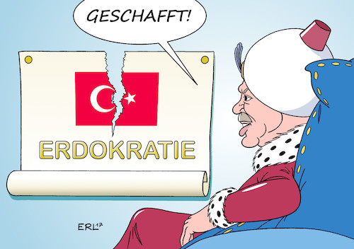 Cartoon: Erdokratie (medium) by Erl tagged illustration,politik,tuerkei,praesident,erdogan,referendum,abstimmung,evet,ja,verfassung,aenderung,praesidialsystem,spaltung,zerrissenheit,einschraenkung,demokratie,gewaltenteilung,grundrechte,meinungsfreiheit,pressefreiheit,parlament,wiedereinfuehrung,todesstrafe,sultan,neutralitaet,wahlkampf,unfair,putsch,verhaftungen,journalisten,ausnahmezustand,karikatur,erl,illustration,politik,tuerkei,praesident,erdogan,referendum,abstimmung,evet,ja,verfassung,aenderung,praesidialsystem,spaltung,zerrissenheit,einschraenkung,demokratie,gewaltenteilung,grundrechte,meinungsfreiheit,pressefreiheit,parlament,wiedereinfuehrung,todesstrafe,sultan,neutralitaet,wahlkampf,unfair,putsch,verhaftungen,journalisten,ausnahmezustand,karikatur,erl